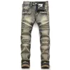 Slim Fit Elastic Feet Men's Cotton Balloon broderi läderetikett Perforated Print Fashion Men's Jeans 18