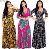 Plus Size 3XL Dresses For Women Maxi dresses Spring Fall V Neck Floral Printed Ruffle Lace Up Casual Dress Women Outfits