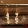 Fashion Women Chip Stone Earring Jewelry Crystal Dangle Earrings Citrines Rose Quartz Gravel Charm Hook Earring Birthday Gift