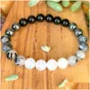 Perlé Mg1209 Design tendance Bracelet en pierre de lune naturelle Bracelet Mala à facettes Tourmaline noire Energy Drop Livraison Bijoux Brace Dhgarden Dhvbx