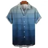 Camisas casuales para hombres 2023 Camisa de verano Cuello de cobertura Patrón de rayas 3D Impresión hawaiana Manga corta Playa Oficina en casa Top