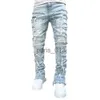 Jeans da uomo Jeans da uomo Regular Fit Patch impilati Distressed Pantaloni in denim dritto distrutti Abbigliamento streetwear Casual Jeanktg3 x0911