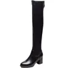 Bottes 2023 Femmes Cuir Élastique Dames Peluche Longue Botte Automne Hiver Talons Épais Sur Le Genou Slip sur Knight Botas 230911