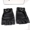 Sport PU Leather Gloves Fur Inside Brand Mittens Five Fingers Half Fingers Black With Tag Wholesale