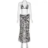 Werkjurken Zomer Strandjurk Sets Vrouwen Sexy Zebraprint Crop Top En Bandage Lange Rok Outfits Mode Vakantie Driedelig