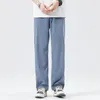 Calças masculinas Lyocell Tecido Soft Jeans para Homens Baggy Coréia Reta Casual Perna Larga Sólida Calças Jeans Elásticas Plus Size M-5XL