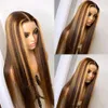 Perruque Lace Front Wig naturelle brésilienne, cheveux humains, 13x4, toutes tailles, reflets lisses, 100%, 2713