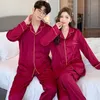Vêtements de nuit pour femmes Pyjamas en soie glacée Couple Cardigan à revers rouge Style coréen grande taille vêtements de maison