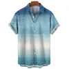 Camisas casuales para hombres 2023 Camisa de verano Cuello de cobertura Patrón de rayas 3D Impresión hawaiana Manga corta Playa Oficina en casa Top