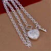 Pendentif Colliers Pur 925 Sterling Argent Pour Femmes Zircone Clé Coeur Collier Lien Chaîne Bijoux De Mode Cadeaux De Fête