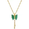 Pendentif Colliers 316L Chaîne en acier inoxydable Micro Set Crystal Jasper Butterfly Collier exquis Bijoux