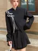 Dwuczęściowa sukienka czarne marynarki dla kobiet przycięty stojak na stojak retro chińskie ubrania modowe dziewczęce Y2K Streetwear plisted spódnica