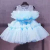 Baby Girls Tiuls Sukienka księżniczka Flower Elegancki 1. chrzt urodzinowy suknia Ball Ball Suknia