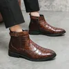 Fashion Buckle Leather Boots Men Shoes Crocodile Pattern Ankle Boots Oxfords Shoes Leather Dress Business Men Boots For Boys Party Boots