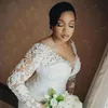 Stunning Plus Size Arabic Lace Beaded Mermaid Wedding Gowns Sweep Train Sheer Neck Long Sleeves Vintage Bridal Dresses 2022208K