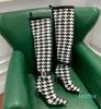 Elastik Örme Kumaş Stiletto Diz Botları Mektup İşlemeli Noktalı Çorap Botları Kadın Açık Ayakkabı Tasarımcısı Boot Fabrika Ayakkabı Kutusu
