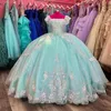 Aquablaue Quinceanera-Kleider 2024, schulterfreies Ballkleid, süßes 16-Kleid, Perlenapplikationen, Spitze, Pailletten, Geburtstagsparty-Kleider