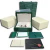 Högkvalitativ green Watch Box Cases Pappersväskor Certifikat Originallådor för trä Män Mänklockor Presentväskor Tillbehör Handbag239h