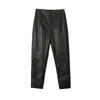 Women's Pants Leather Spring Autumn Sheepskin Ankle Length Black High Waist Haren Draping Casual