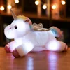 Hot selling Lachende pluche pop kleur eenhoorn knuffel rustgevend begeleidend de Rainbow Pony Pluche Pop Kinderkerstcadeau Gratis UPS