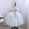 Baby feestjurk voor meisje backless boog verjaardag bruiloft bloemenmeisje jurk kralen peuter kinderen doop prinses jurk