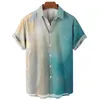 Camisas casuales para hombres 2023 Camisa de verano Cuello de cobertura Patrón de rayas 3D Impresión hawaiana Manga corta Playa Oficina en casa Top