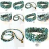 Beaded Mg0678 Fashion Womens Moss Agate 108 Mala Yoga Bracelet Natural Stone Beads Lotus Energy Jewelry Drop Delivery Bracele Dhgarden Dhott