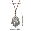 Ensemble de collier et boucles d'oreilles Vintage avec pompon géométrique, bijoux creux, pendentif turquoise naturel, corde en cuir pour femmes et filles