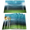 Tapis de Table 4/6 pièces, ensemble de napperons, objectif de terrain de Football, en coton et lin, accessoires de cuisine, décoration de la maison