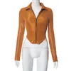 Kvinnorjackor Kvinnkläder 2023 Autumn Turn-Down Collar Skagy Coats Y2K Streetwear Fashion Covered Button Long Sleeve Cardigan Tops