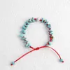 Bracelet en corde nouée en pierre de puces naturelles pour femmes et hommes, perles turquoise faites à la main, tresse de conque rouge, bracelets à breloques réglables