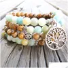 Beaded Sn1504 108 Amazonite Picture Jasper Mala Beads Bracelet Tree Of Life Charm Prayer Yoga Jewelry Drop Delivery Bracelets Dhgarden Dhsm6