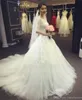 Ball Gown Wedding Dresses Ivory Bridal Gowns Formal New Custom Plus Size Lace Up Zipper Beaded Applique Tulle Scoop With Half Sleeve White