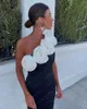 Casual Dresses Black And White Party Handmade Flowers Ruffles One Shoulder Formal Prom Dress Length Women Maxi Cocktail