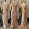 2023 Robes de mère de la mariée Bling Gold Paillettes Dentelle Jewel Dentelle Appliques V Back Robe de soirée Sirène Robes d'invité de mariage formelles Image réelle