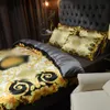 Set di biancheria da letto di design di lusso set 4 pezzi set di seta stampata dorata queen king size copripiumino lenzuolo moda federe201x