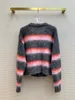 Women's Sweater European Fashion Brand Mohair striped long sleeve knitted cardigan