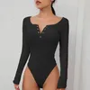 Autumn winter sexy black bodysuits skinny buttons long sleeve bodysuit women shirt 2023 fashion body mujer jumpsuits