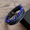 Tigerauge Naturstein Perlen Lederarmband Perlen Leder Mehrschichtige Schnalle Armbänder Armband für Männer Modeschmuck