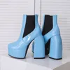 Boots Elastic Lacquer Leather Ankle Short Candy Color Waterproof Platform 14cm Thick Heel Womens Stage Performance 230909
