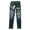 Jeans pour hommes Jeans de créateur hommes jeans violets pantalons pour femmes jeans ksubi violets High Street Purple Retro Paint Spot Pieds minces Micro Jeans élastiques Hiphop Zipper Hole plus siz