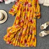 Traje de baño para mujer Encubrimientos Vestido de playa Mujeres Bohemian Resort Falda Estampado francés Suelto Tamaño grande Protector solar Vestidos de gasa abiertos