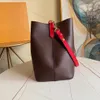 Borsa a tracolla a secchiello da donna di qualità specchio Borsa a tracolla in pelle Neonoe con coulisse Scomparto con cerniera Tracolla lunga regolabile Stampa floreale Tela 26 cm Con scatola L307