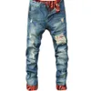 Fashion-Mens Casual Straight Jeans Retro Slim Skinny Jeans Fashion Designer Ripped Men Hip Hop Light Blue Denim Pants3378