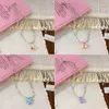 Pendant Necklaces Colorful Cartoon Heart Butterfly Beaded Necklace Sweet And Lovely Flower Jewelry For Women Girl Teen