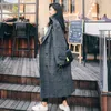 Plaid Woolen Coat Kvinnor i mitten av längd koreanska överdimensionerade Autumn Winter Preppy Student Löst över knä ulljackor