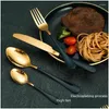 Dinnerware Sets 24 Pieces Of Gold-Plated 1010 Cutlery Stainless Steel Set Storage Rack Gift Dishwasher Safe Drop Delivery Home Garden Dhm4N