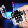 Neue Rauchen bunte transparente Haut Zinklegierung Feuerzeuge trockene Kräuter Tabak Zigarettenspitze tragbare wasserdichte Taschenlampe LED Lampe USB Ladung Dual ARC Feuerzeug