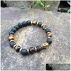 Perlé Sn0378 Faites-vous votre propre bracelet homme oeil de tigre or tête de bouddha bijoux en pierre de lave bracelets mala livraison directe Dhgarden Dhlwv