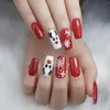 Uñas postizas 24 piezas de uñas postizas para mujeres, blanco, rojo, tema navideño, actividad de fiesta artificial y de niña reutilizable